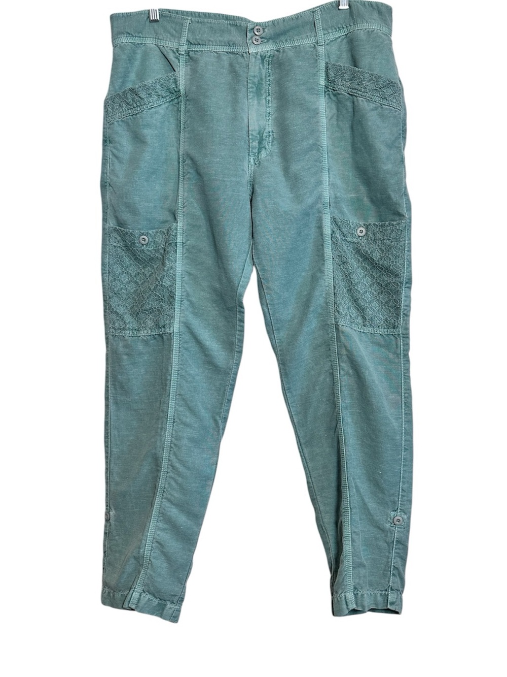 Sundance Organia Linen Cotton Teal Green Utility Pants